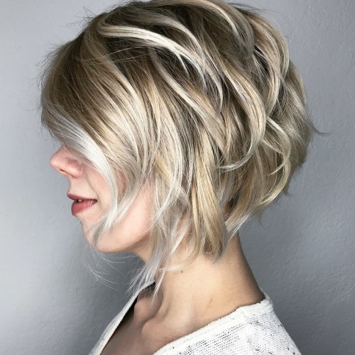 Blonde Layered Bob with Silver Highlights