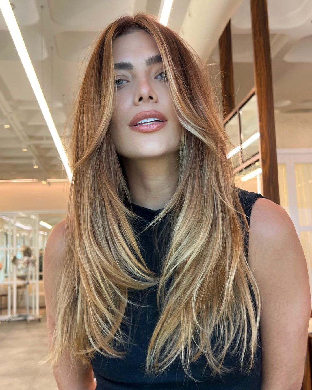 Highlighted Layered Cut for Long Straight Hair