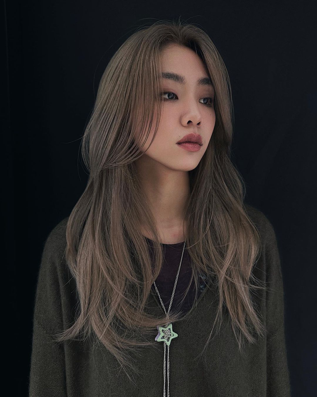 Long Asian Ash Brown Hair with Layers