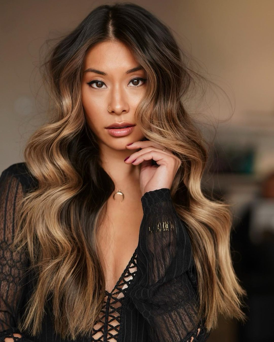 Long Dark Hair with Golden Blonde Balayage