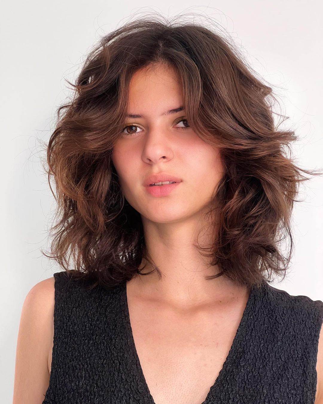 Shoulder Length Brown Cut with Messy Styling