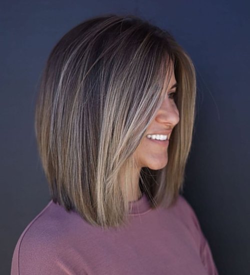 Straight Bronde Lob for Thick Hair