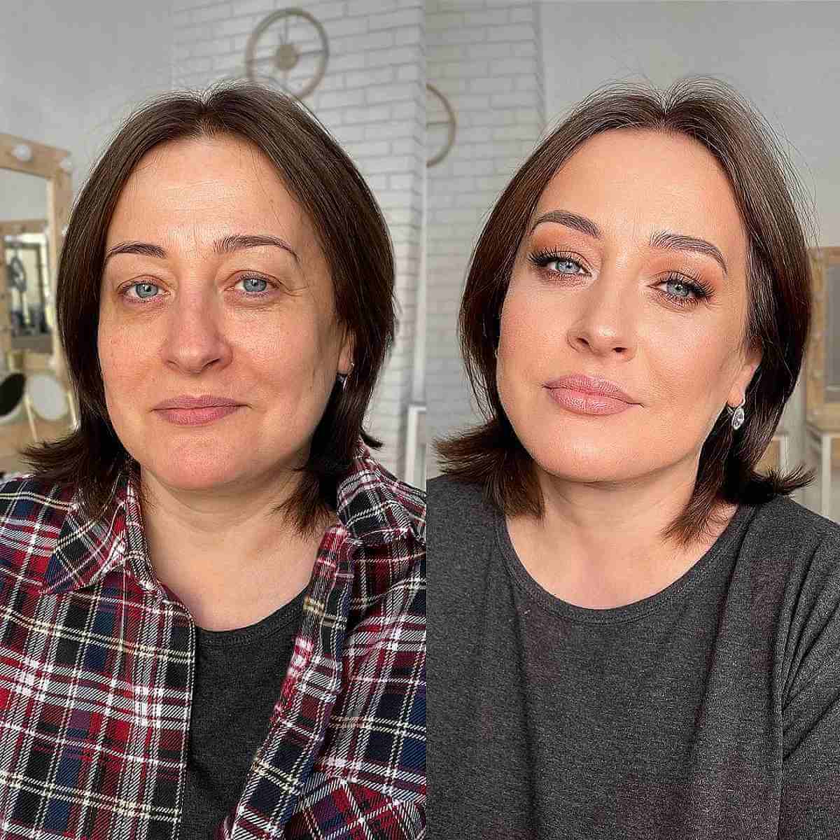 Short Brown Cut with a Middle Part