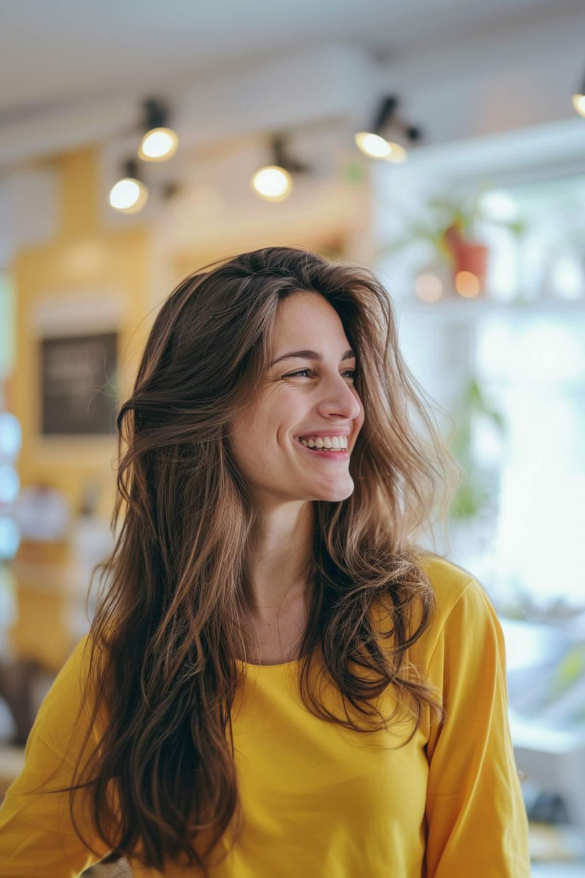 Undone Sahag cut with loose layers for a casual, relaxed look.