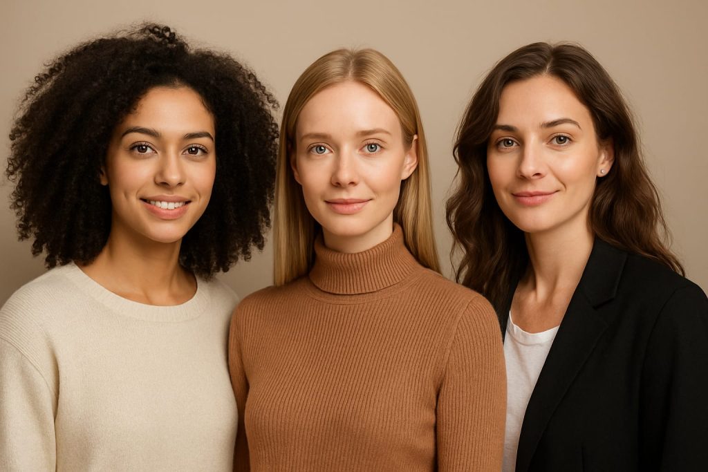 3 ladies with distinct hair types