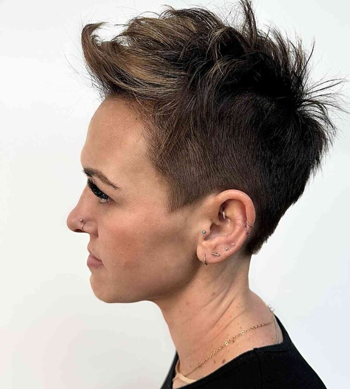 lady with Spiky Pixie Cut with a Mid Fade