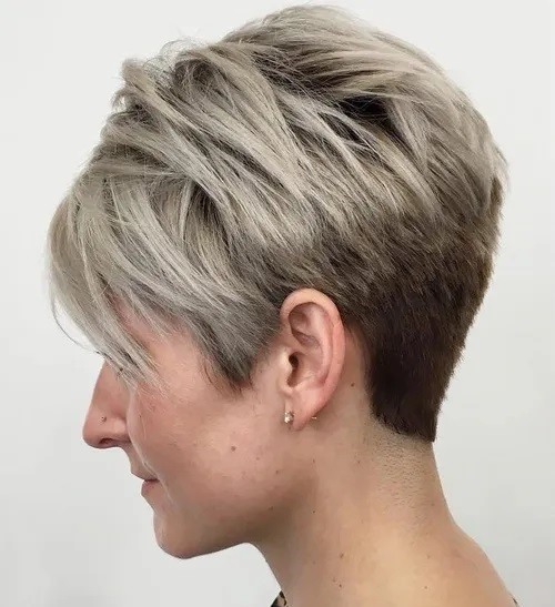 side pose of a lady in two-tone pixie
