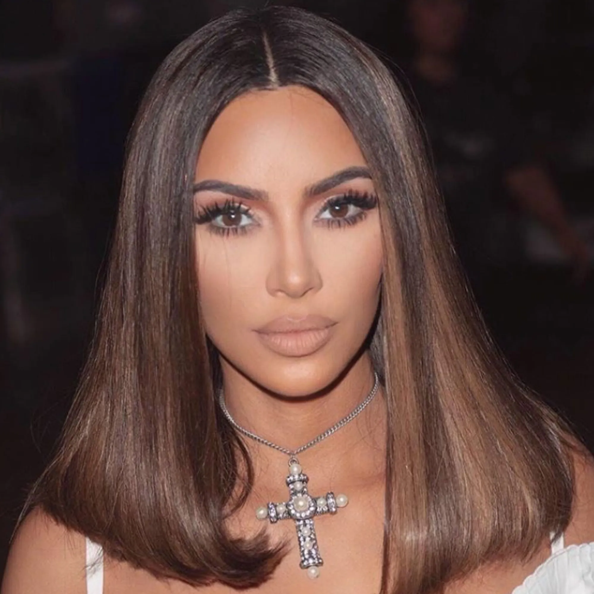 Kim Kardashian in ash brown hair