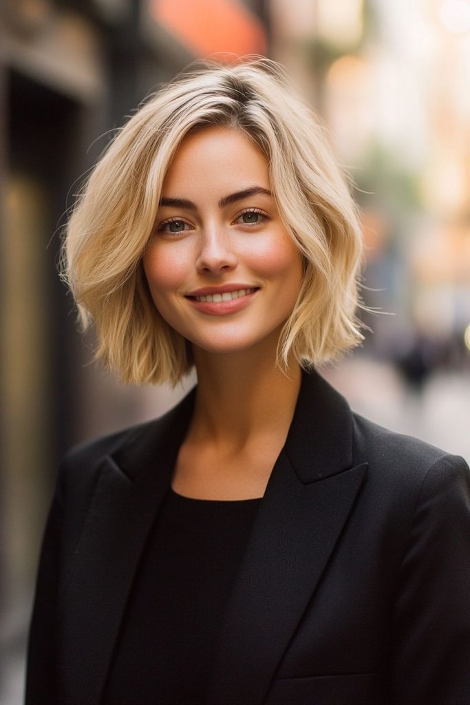girl with a side parted bob haircut