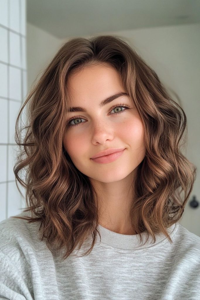 girl in wavy lob hairstyle 