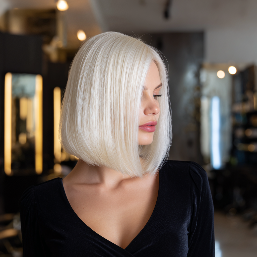 Butterfly bob with wispy layered cut, mocha brunette base lifted with caramel highlights, warm and dimensional shine.